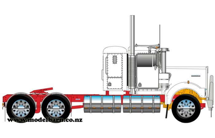 1/50 Kenworth W900 Flat Top Prime Mover (White & Red, Alloys)