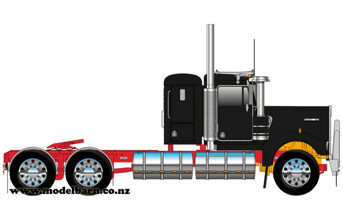 1/50 Kenworth W900 Flat Top Prime Mover (Black & Red, Alloys)