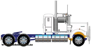 1/50 Kenworth W900 Flat Top Prime Mover (White & Blue, Alloys)-kenworth-Model Barn