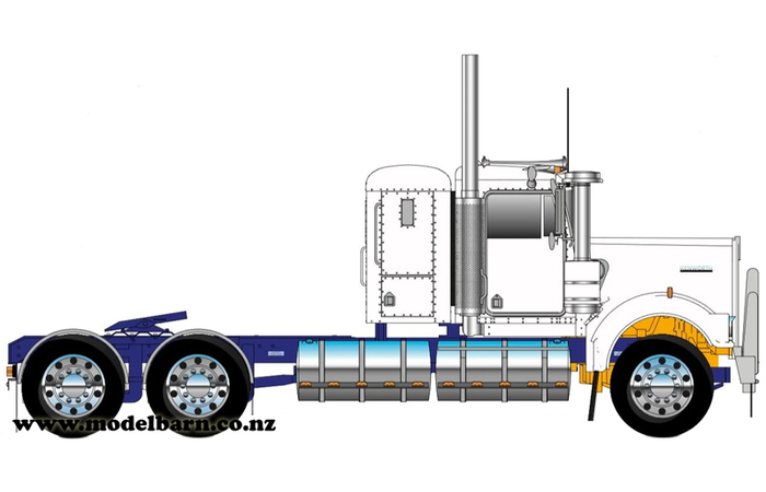 1/50 Kenworth W900 Flat Top Prime Mover (White & Blue, Alloys)