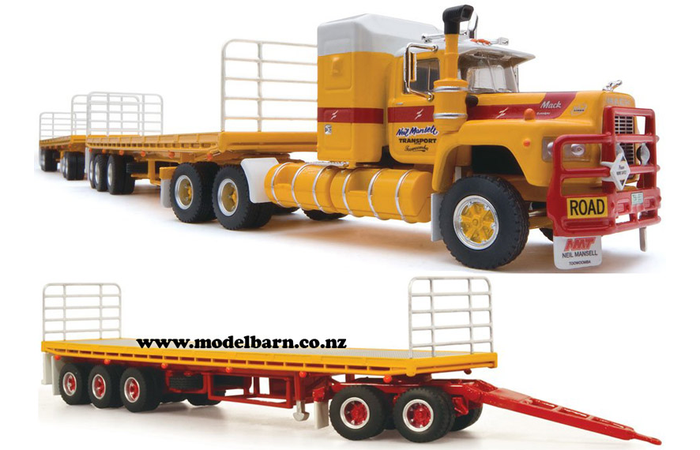 1/64 Mack Valueliner Flat Deck Road Train with 3 Trailers "Mansell"