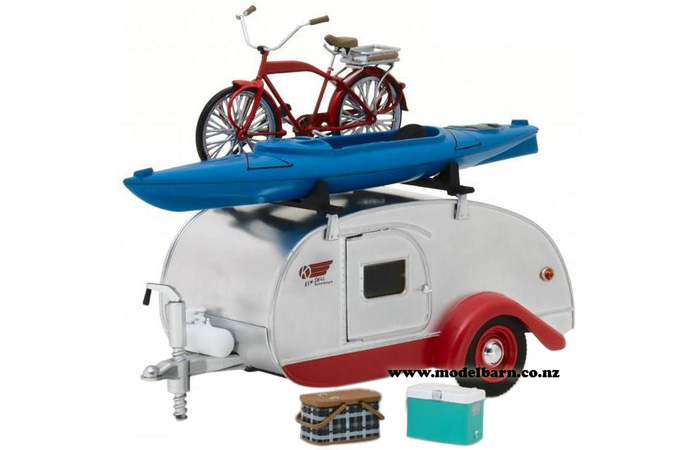 1/24 Tear Drop Camping Trailer (1947, grey & red) & Accessories