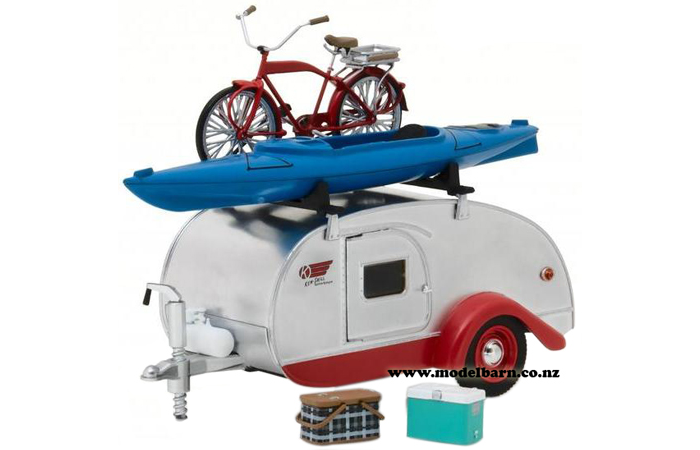 1/24 Tear Drop Camping Trailer (1947, grey & red) & Accessories