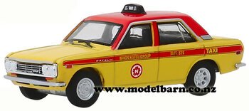 1/64 Datsun 510 Sedan Taxi (1970, yellow & red)-nissan-and-datsun-Model Barn