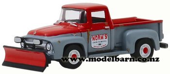 1/64 Ford F-100 Pick-Up with Snow Plough (1956, red & grey)-ford-Model Barn