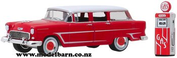 1/64 Chev 210 Townsman SW (1955, red) & Vintage Petrol Pump-chevrolet-and-gmc-Model Barn