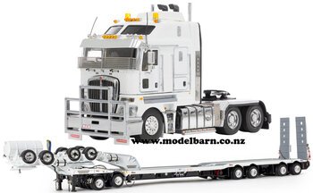 1/50 Kenworth K200 with Drake 2x8 Dolly & 4x8 Swingwing Low Loader Trailer Combo (White & Black)-trucks-and-trailers-Model Barn