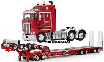 1/50 Kenworth K200 Prime Mover with Drake 2x8 Dolly & 4x8 Swingwing Low Loader Trailer Combo (Rosso Red)-trucks-and-trailers-Model Barn