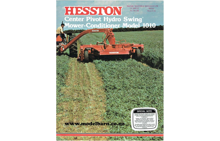 Hesston 1010 Center Pivot Hydro Swing Mower Conditioner Sales Brochure