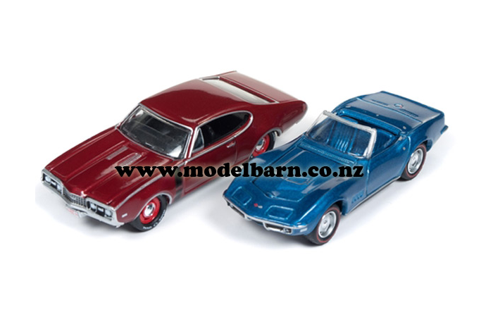 1/64 Chev Corvette (1968, blue) & Oldsmobile 442 (1968, red) Set