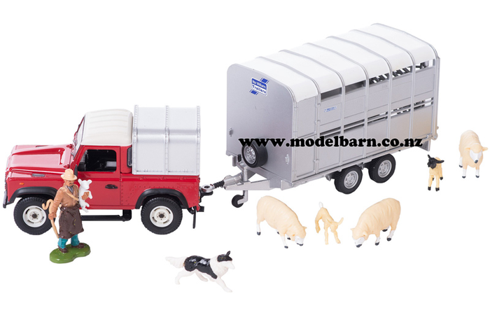 1/32 Land Rover Defender 90 & Ifor Williams Livestock Trailer Sheep Farmer Set