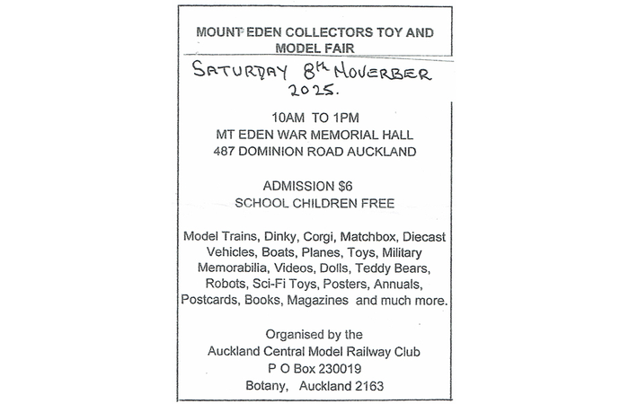 Auckland Collectors Toy & Model Fair November 8 2025