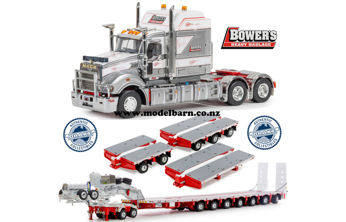 1/50 Mack Super-Liner III Prime Mover with Drake 2x8 Dolly & 12x8 Steerable Low Loader Combo "Bowers Heavy Haulage"