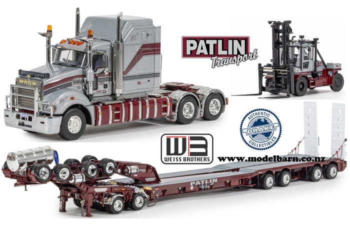 1/50 Mack Super-Liner III Prime Mover with Drake 4x8 Swingwing Low Loader Trailer & Forklift Combo "Patlin Transport"