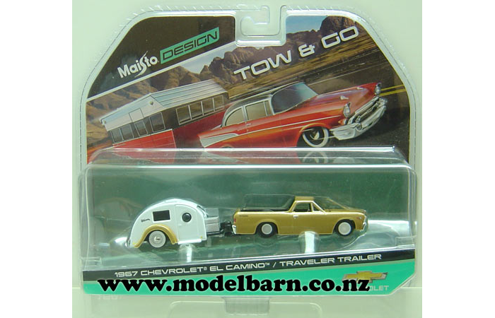 1/64 Chev El Camino (1967, gold) with Teardrop Trailer