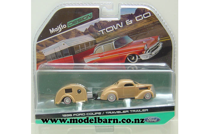 1/64 Ford Coupe (1936, brown) with Teardrop Trailer