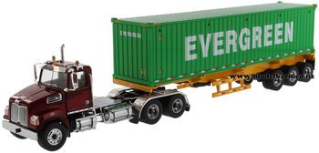 1/50 Western Star 4700 SB Prime Mover (red) with Semi Skeletal Trailer & "Evergreen" Container-western-star-Model Barn