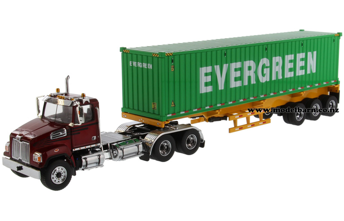 1/50 Western Star 4700 SB Prime Mover (red) with Semi Skeletal Trailer & "Evergreen" Container