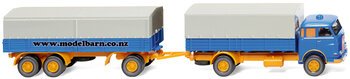 1/87 MAN 415 Covered Truck & Trailer (blue, white & yellow)-trucks-and-trailers-Model Barn