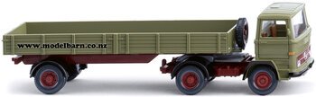 1/87 Mercedes Prime Mover & Semi Flat Deck Trailer (Reed Green)-trucks-and-trailers-Model Barn