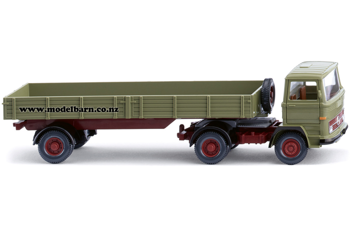 1/87 Mercedes Prime Mover & Semi Flat Deck Trailer (Reed Green)
