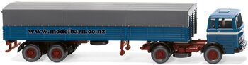 1/87 Mercedes Prime Mover & Semi Covered Trailer (Azure Blue)-trucks-and-trailers-Model Barn