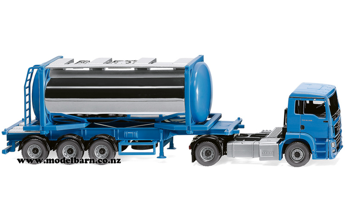 1/87 MAN TGS 18.400 Prime Mover & Semi Tank Container Trailer (Sky Blue)