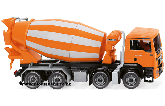 1/87 MAN TGS 41.420 Euro 6 4-Axle Truck with Liebherr Concrete Mixer (orange & white)
