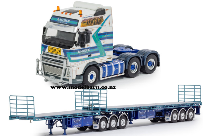1/50 Volvo FH3 Globetrotter XXL & Freighter Flat Top B-Double Trailer Set Combo "Mactrans Heavy Haulage"
