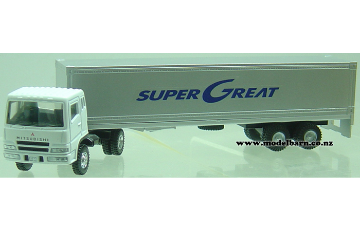 1/58 Mitsubishi Super Great Prime Mover & Semi Box Trailer (white & silver)