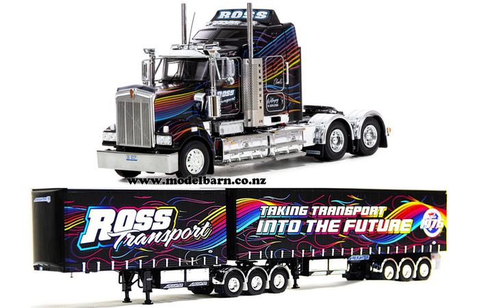 1/50 Kenworth T909 Prime Mover & Freighter Tautliner B-Double Trailer Set Combo "Ross Transport"