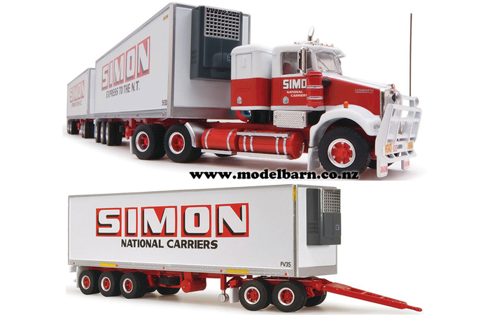 1/64 Kenworth SAR Prime Mover Truck with 3 Refer Road Train Trailers Set "Simon National Carriers"