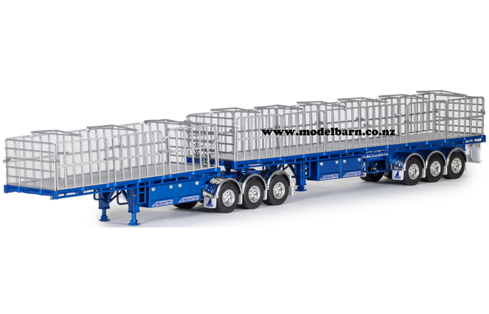 1/50 Freighter Flat Top B-Double Trailer Set (metallic blue, used)
