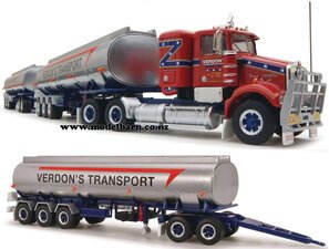 1/64 Kenworth SAR Prime Mover with 3 Fuel Tanker Trailers Combo "Verdon's Transport"-trucks-and-trailers-Model Barn