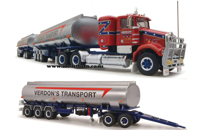 1/64 Kenworth SAR Prime Mover with 3 Fuel Tanker Trailers Combo "Verdon's Transport"