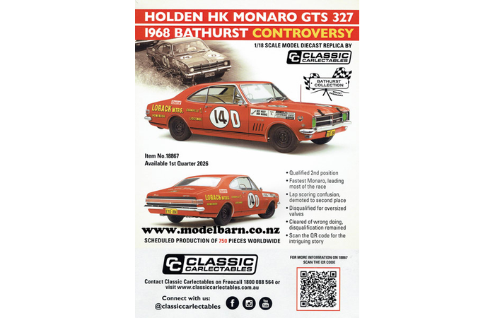 Classic Carlectables 1/18 Holden HK Monaro GTS 327 1968 Bathurst A4 Shop Poster