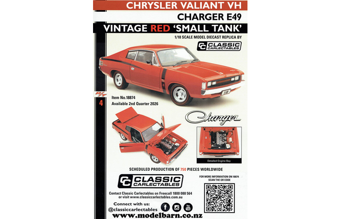 Classic Carlectables 1/18 Chrysler Valiant VH Charger E49 (Vintage Red) A4 Shop Poster
