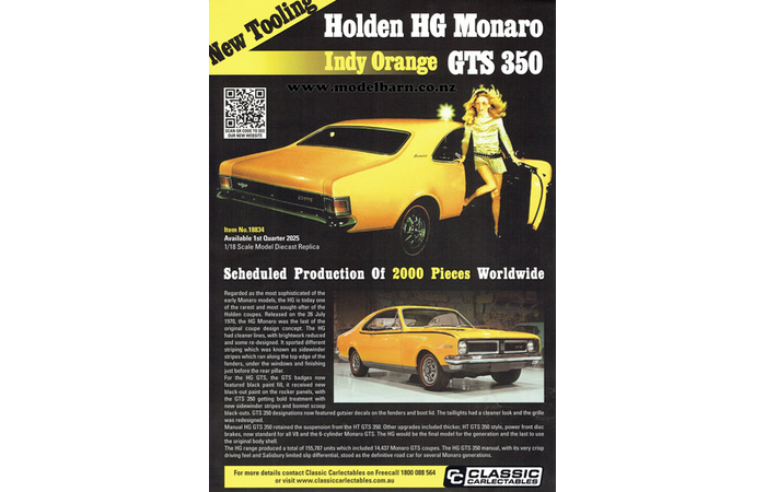 Classic Carlectables Holden HG Monaro GTS 350 (Indy Orange) A4 Shop Poster
