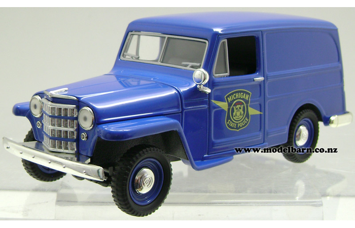 1/25 Jeep Panel Van Coin Bank (1953, blue) "Michigan State Police"