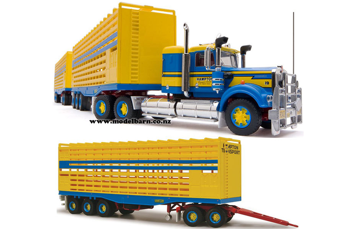 1/64 Kenworth W900 Livestock Road Train with 3 Trailers "Hampton Transport"