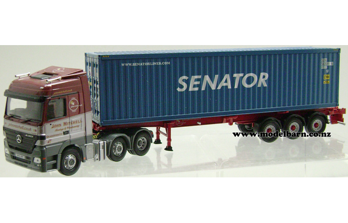 1/50 Mercedes Actros Prime Mover & Semi Skeletal Trailer & Container "John Mitchell"