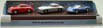 1/43 Porsche 356A Coupe (1958, red), Mercedes 300SL (1955, silver), Ferrari Dino 246GTS (1973, blue)-ferrari-Model Barn
