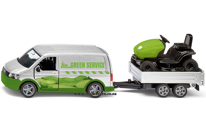 1/50 Volkswagen T6 Van with Trailer & Ride-on Lawn Mower "Green Service"