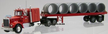 1/50 Kenworth W925 Prime Mover & Semi Flat Deck Trailer & Culvert Pipes Load "Cast"-kenworth-Model Barn