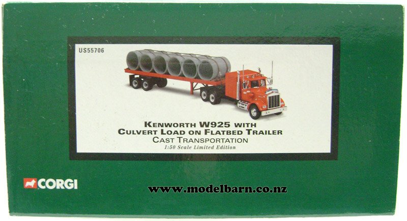 1/50 Kenworth W925 Prime Mover & Semi Flat Deck Trailer & Culvert