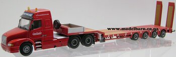 1/50 Volvo NH12-460 Prime Mover & Nooteboom 4-Axle Semi Low Loader Trailer (red)-volvo-Model Barn