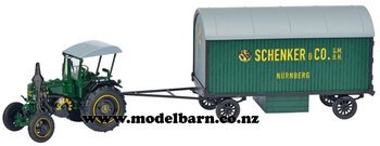 1/32 Lanz Bulldog D9506 (green) with Covered Trailer "Schenker"-lanz-Model Barn