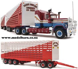 1/64 Mack Super-Liner Livestock Road Train with 3 Trailers "Harris Haulage"-trucks-and-trailers-Model Barn