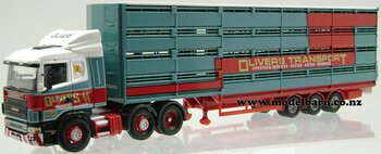 1/50 Scania 124L 420 Prime Mover & Semi Livestock Trailer "Olivers Transport"-scania-Model Barn