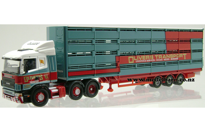 1/50 Scania 124L 420 Prime Mover & Semi Livestock Trailer "Olivers Transport"